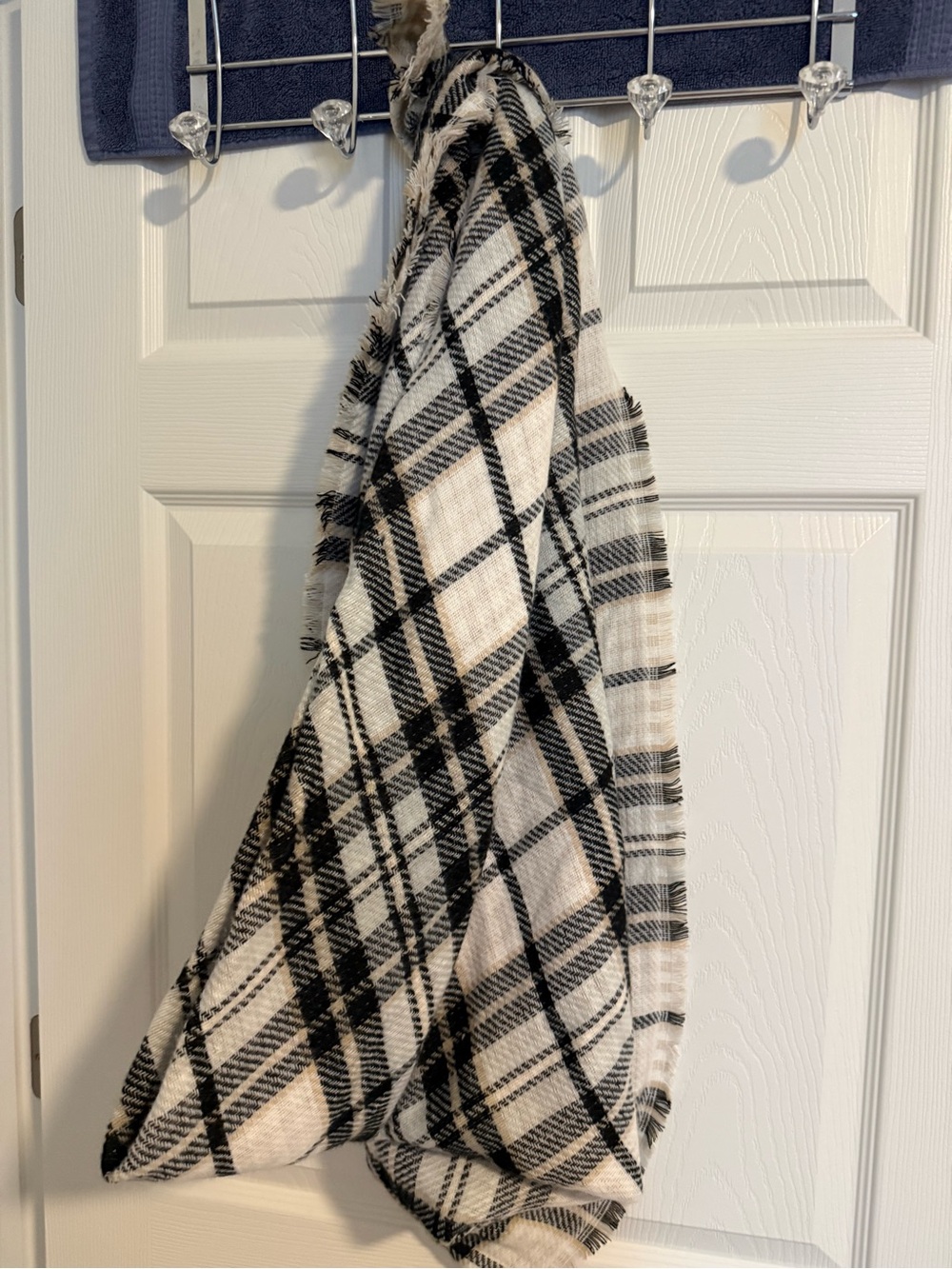 Steve Madden Black and Cream Plaid Fringe Scarf